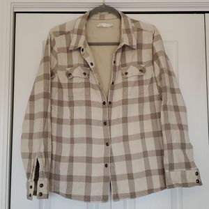 Prana cream and taupe plaid shacket size xl euc